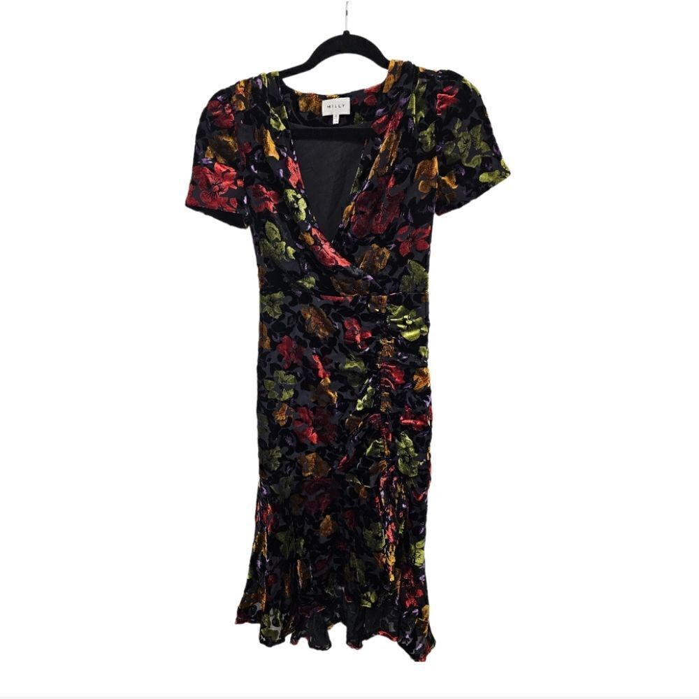 MILLY Gynn Velvet Floral Burnout Midi Dress - Size 0